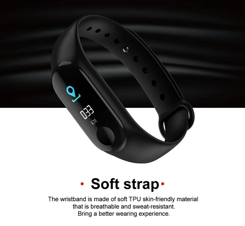 2019 nueva banda inteligente para hombre, rastreador de ritmo cardíaco, pulsera deportiva de presión arterial, reloj inteligente, pantalla táctil de color LED + caja