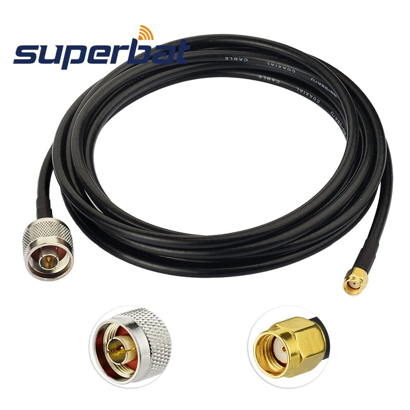Superbat 10ft N Plug to RP-SMA Male(female pin) Jumper Pigtail Cable RG58 3m for Wifi Antenna