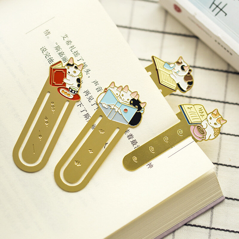 1 PC Pottering Cat Japanese Cartoon Cute Cat Kawaii Kittens Book Mark Metal Bookmark School and Office Supplies Bookmark