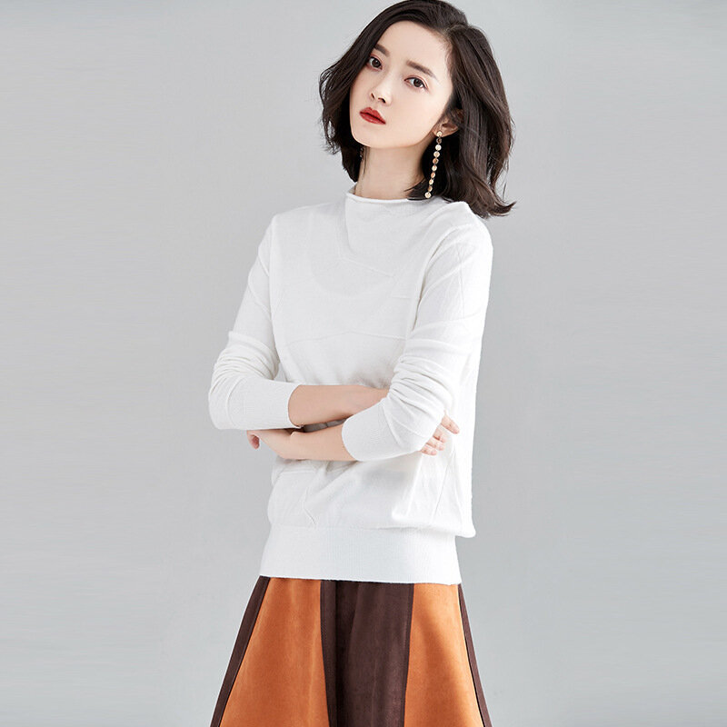 Autumn Winter Pullover New Slim Solid Color Casual Fashion Sweater Women Round Collar Long Sleeve Elegant Sweaters Clothes H9380