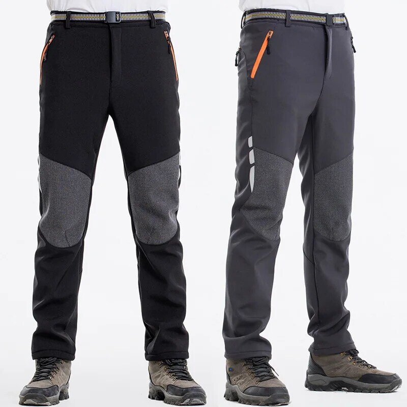 Odblaskowe męskie zimowe spodnie do wędrówek pieszych męskie ciepłe polarowe Softshell spodnie kempingowe Outdoor Sports Trekking narciarstwo wodoodporne spodnie