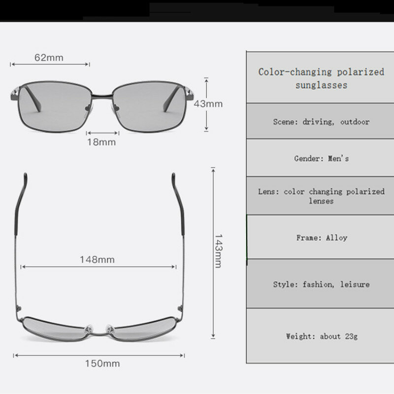 Aviation Driver Photochromic Sunglasses Men Polarized Chameleon Glasses Male Change Color TAC UV400 Male Driving Shades