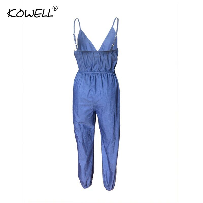 Kowell – combinaison en jean sans manches pour femmes, Sexy, col en V profond, sangle, dos nu, longue, Fitness, salopette, fête, Club, été