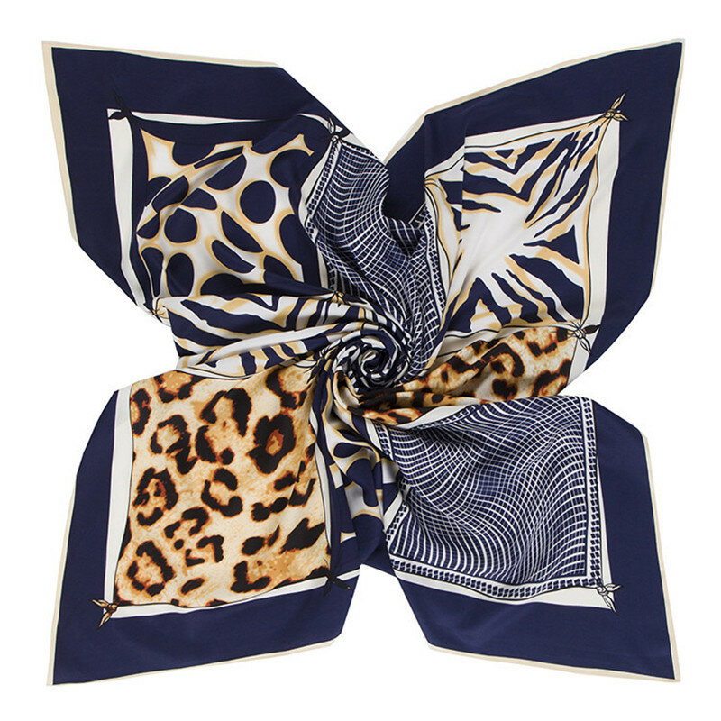 2023 New Luxury Brand Twill Silk Scarf Leopard Plaid Print Women Scarf Bandana 100cm Square Scarves Femal Hijab Foulard Turban