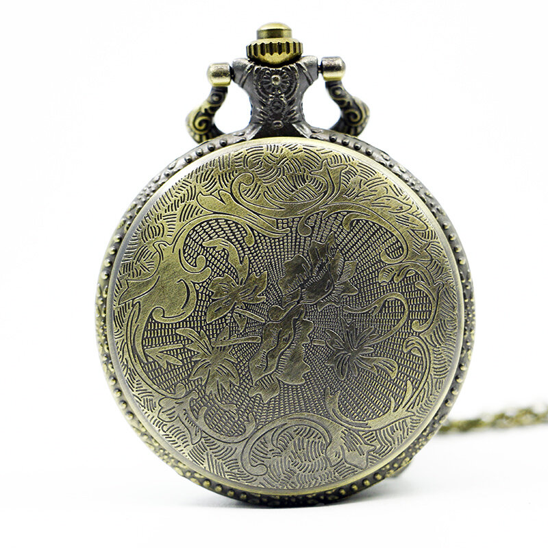 Jam tangan saku Quartz Naga Cina perunggu antik dengan rantai Retro pria wanita kalung liontin hadiah jam