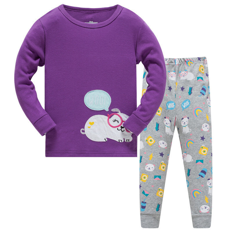Conjunto de pijamas para niños, traje de noche con estampado de dinosaurio, ropa de dormir para niños, pijamas para niñas, ropa de dormir de 100% algodón, tamaño 2-7Y