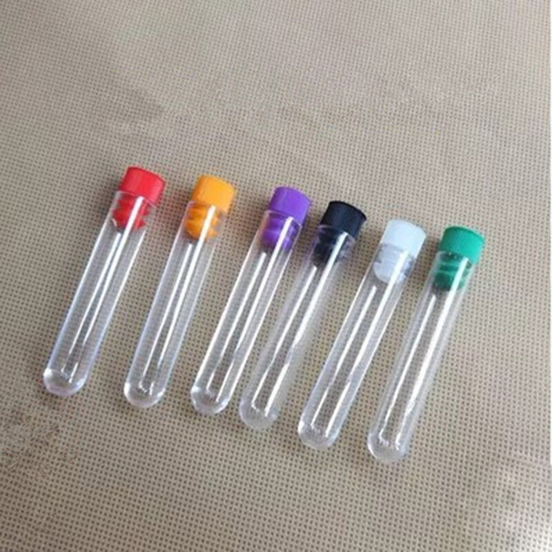 100pcs 12x60 mm Plastic Test Tube With Cap random Colors Of Cap  High Quality Clear Like Glass