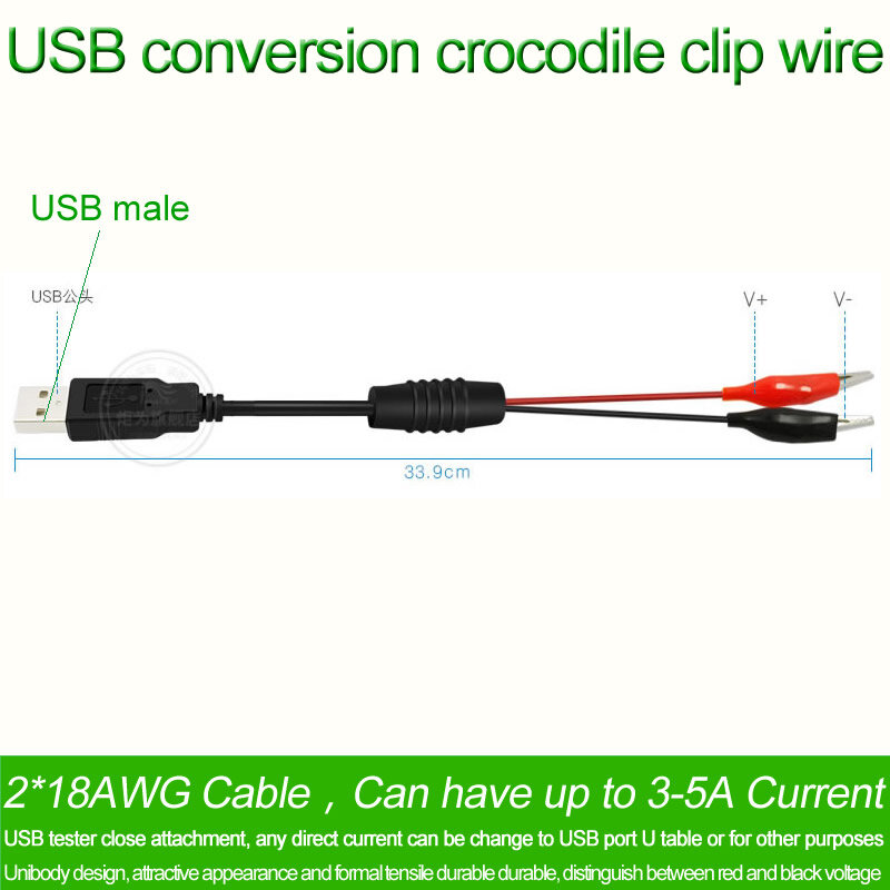 Usb jacaré clipes crocodilo fio masculino/fêmea para usb testador detector dc medidor de tensão amperímetro capacidade medidor de energia monitor, etc