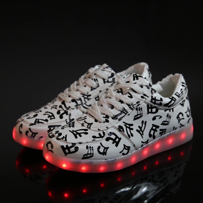 UncleJerry Musical Note Glowing Led Sneakers for boys,girls,men and women USB Charging Light Up Shoes Adult Fashion Party Shoes