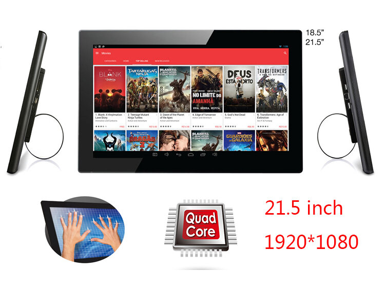 21.5 polegada android touch smart tv-tablet pc-quiosque tudo em um display (katkat, rockchip3188, quad core, 1gb + 8gb, vesa, bluetooth)