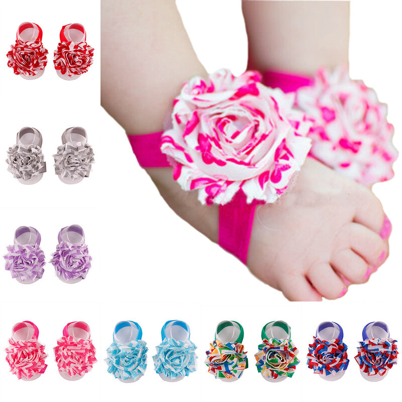 Hooyi Baby Girls Foot Flower 0-5Years Newborn Floral Foot Accessories Socks Chiffon Barefoot Top Quality Boy Slipper F1