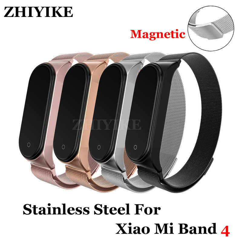 Wrist Band Bracelet Strap for Xiaomi Mi Band 4 3 Metal Magnetic Closure Strap Stainless Steel MiBand 4 Wrist Band Screwless Belt
