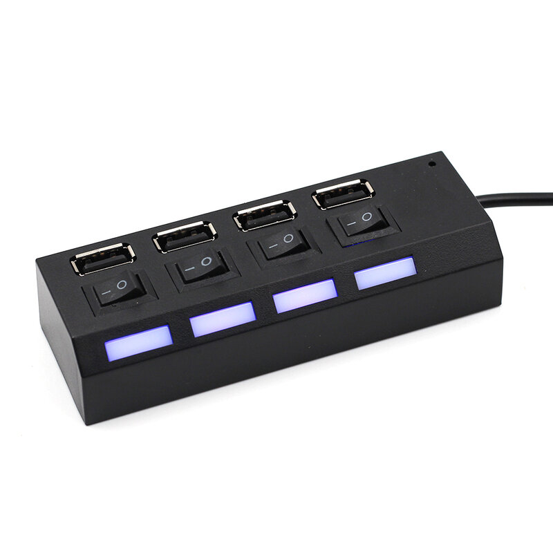 GOOJODOQ-adaptador/divisor Mini USB 2,0, 4 puertos, USB portátil, concentrador de 2,0 Mbps, interruptor de encendido/apagado LED para PC, portátil, alta velocidad