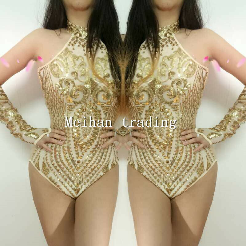 Emas Payet Warna Berkedip Dua Potong Pakaian Bersinar Seksi Pesta Ulang Tahun Kostum Merayakan Acara Wanita Malam Dansa Pakaian