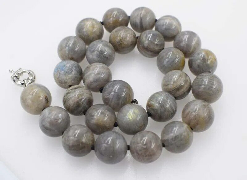 Черное круглое ожерелье Лабрадорита 14-15 мм, 18 дюймов, натуральный FPPJ, оптовая продажа бусин