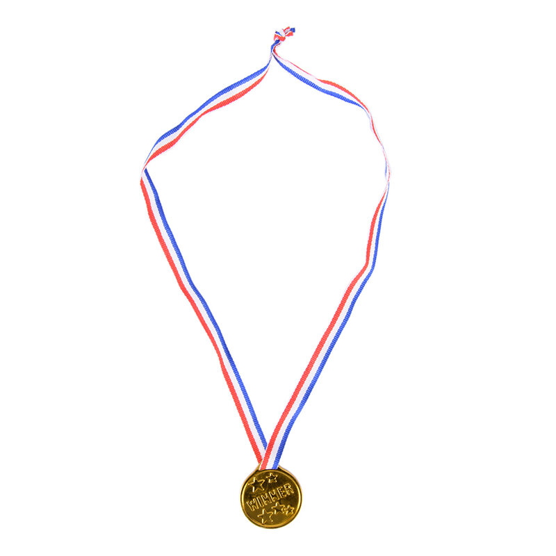 12 Uds. De plástico niños oro medallas día de deportes fiesta bolsa premios juguetes para decoración de fiesta