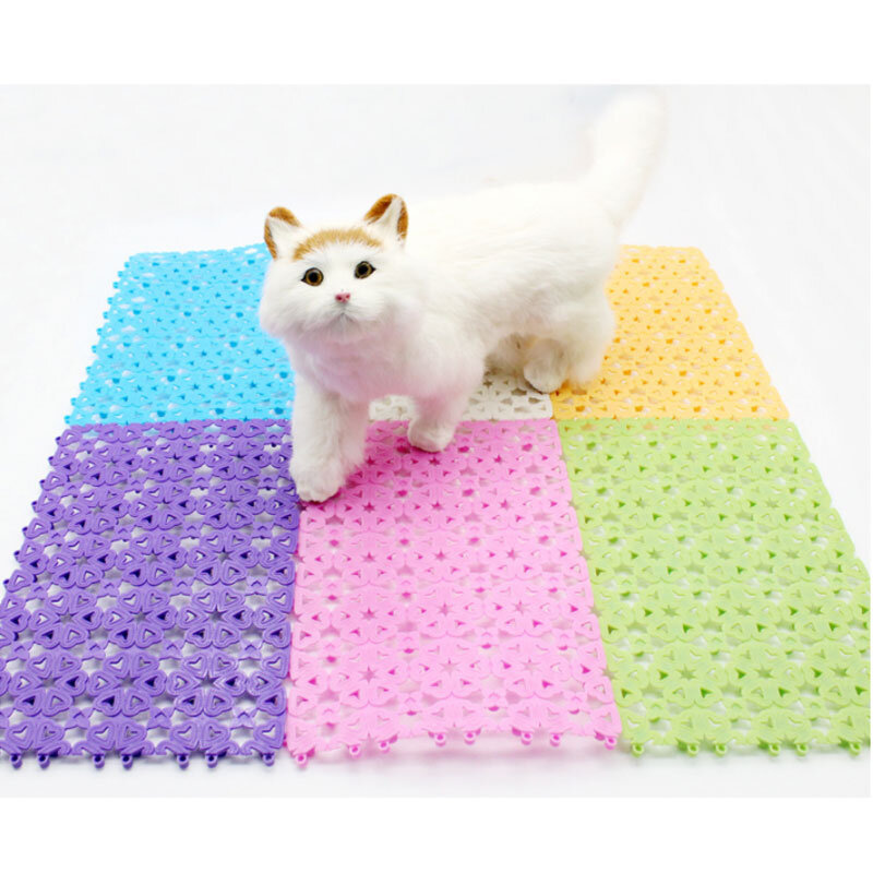 Pet Cat Dog Cage Litter Mat Plastic Non-Slip Wear-resistant Grid Heart Holes Feet Pads Easy Cleaning for Rabbit Mouse Placemat