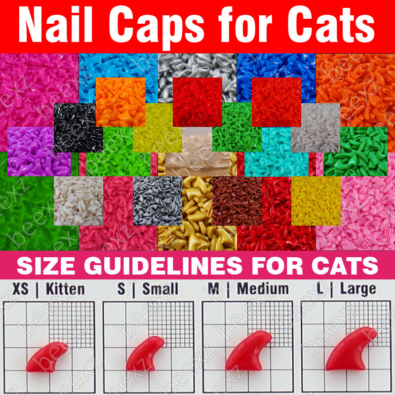 Bouchons d'ongles souples pour chats + 6x colle adhésive + 6x applicateur/* XS, S, M, L, patte, griffe, couverture, lot, chat */, 120 pièces