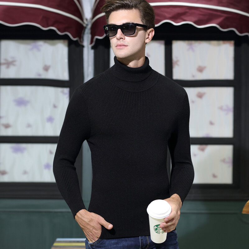 Gli uomini di Inverno Caldo Maglione Pullover Uomo Casual di Colore Solido Slim Fit Collo Alto Spessore Maglie E Maglioni