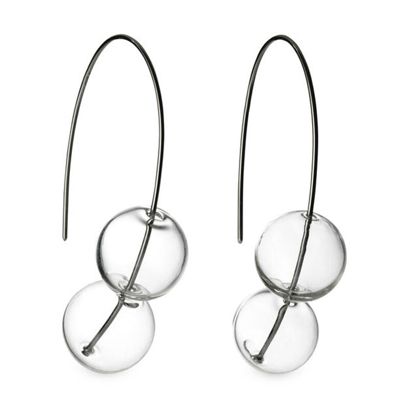 Original Unique Brief Style Transparent Hollow Long Glass Bubble Hoop Earrings For Women Ball Girls
