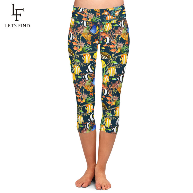LETSFIND moda kobiety legginsy zwierząt podmorski świat drukuj lato nowe legginsy Capri wysokiej talii elastyczne spodnie gorąca sprzedaż