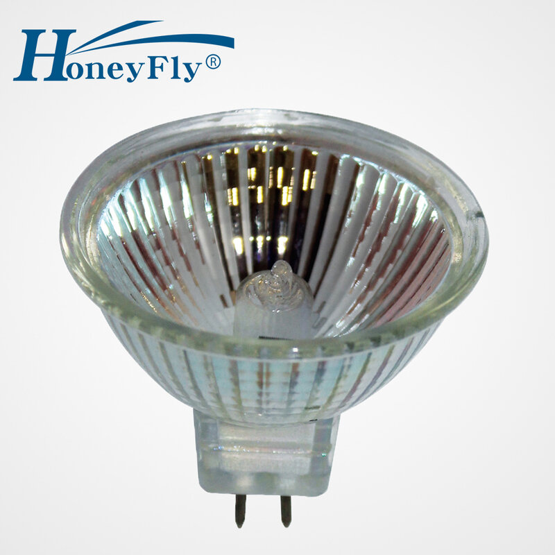 HoneyFly-lámpara halógena regulable MR16, foco de bombilla halógena de 12V, 20W/35W/50W, 2700-3000K, cristal blanco cálido transparente para interiores, 5 uds.