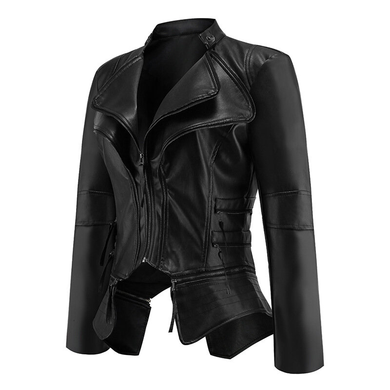 Jaqueta de couro PU de motocicleta para mulheres, casaco motorcy, outerwear preto, moda gótica, quente, inverno, outono, 2019