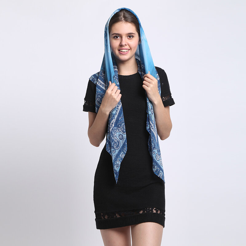 Bufanda de gasa de seda 100% para mujer, pañuelo cuadrado estampado, Hijab de 105X105cm