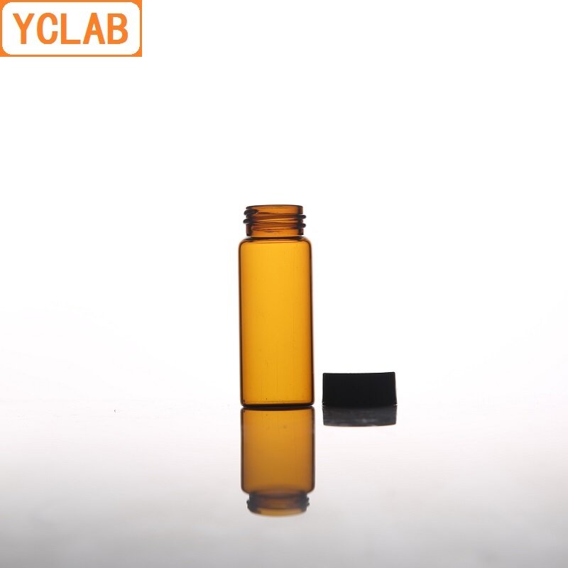 Yclab 15 ml 유리 샘플 병 플라스틱 캡 및 pe 패드가있는 갈색 호박색 나사 실험실 화학 장비