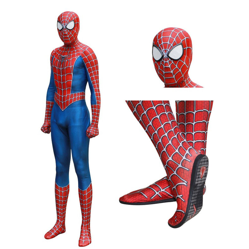 Disfraz de Spiderman de Raimi Kostuum, traje de Halloween con estampado 3D de cuerpo completo para adultos/niños/hecho a medida, incluye gafas y zapatos