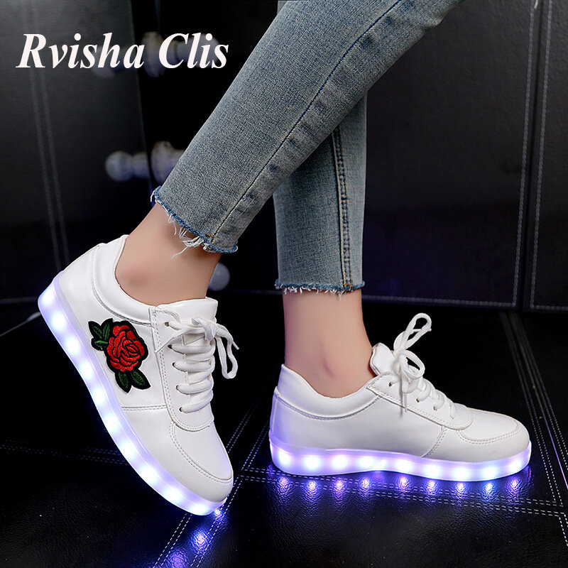 Carga usb 26-44 EUR Tamanho sapatilha meninas calçados de couro PU brilhante iluminado Luminosa Sneaker boy & baby Led sapatos tenis