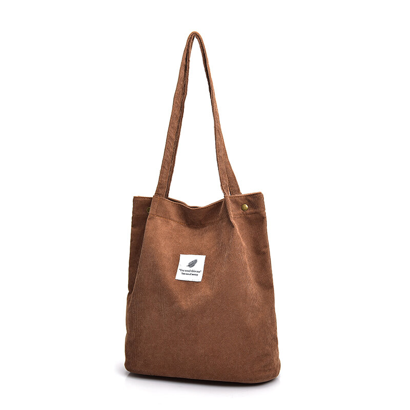 JIAOO Foldable Reusable Women Shopping Handbag High Capacity Women Corduroy Tote Ladies Casual Solid Color Shoulder Bag