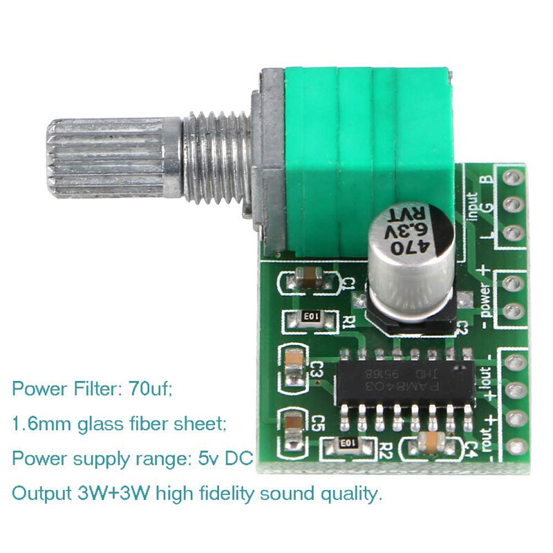 Mini 3W+3W DC 5V Audio Amplifier Handy Digital Power Amp Module Board Dual-Channel PAM8403 Stereo Amplifiers with Potentiometer