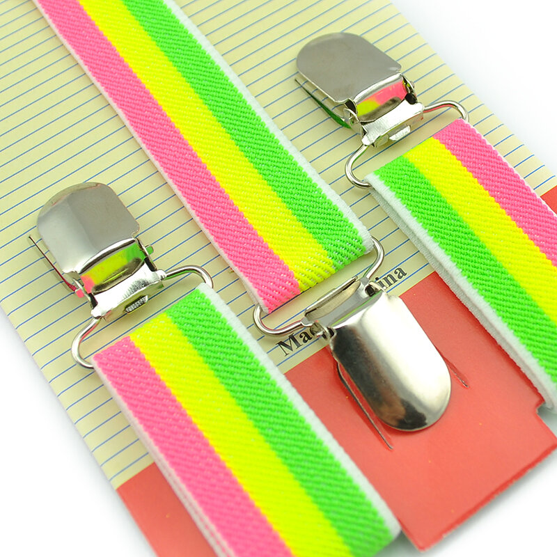 Fluorescerende Regenboog Kleur Jongen Meisje Bretels Clip-On Bretels Y-Back Verstelbare Elastische Bretels