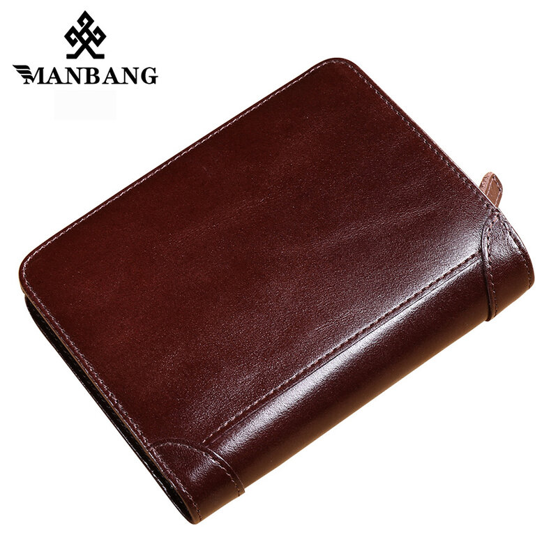 ManBang – portefeuille en cuir véritable pour hommes, court, résistant, de haute qualité, avec poche pour pièces de monnaie