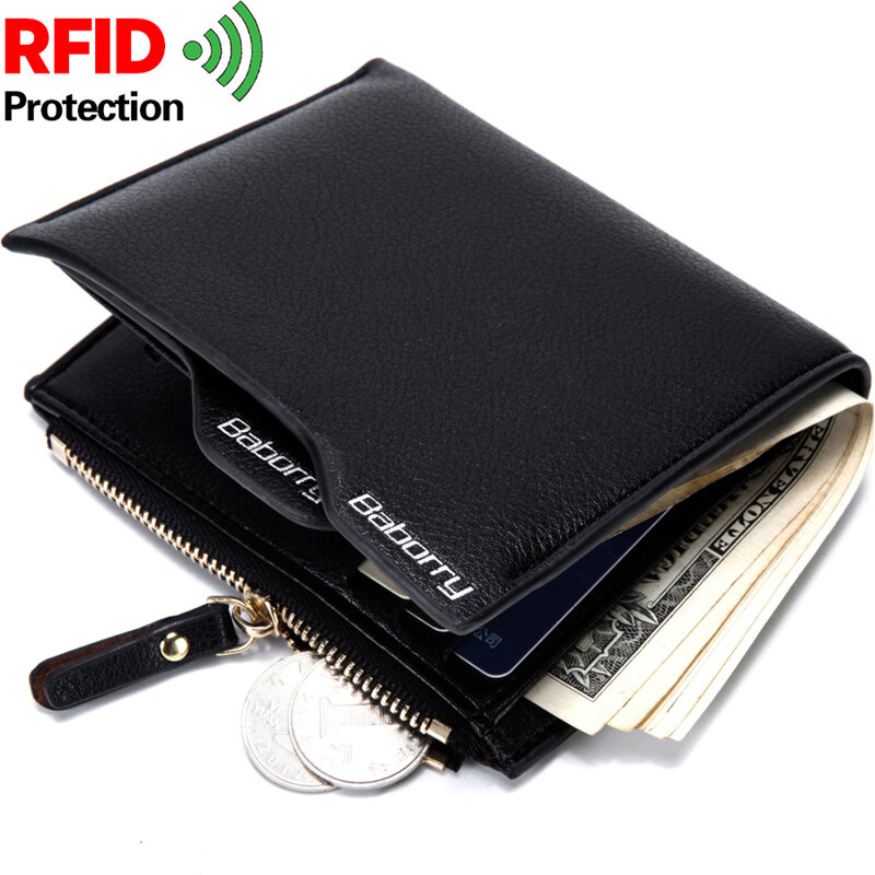 Nouveau portefeuille court anti-magnétique pour hommes, 3 pièces, identification par radiofréquence RFID, anti-vol, double fermeture éclair