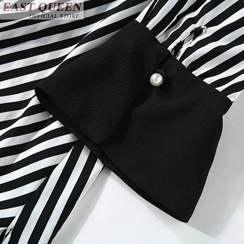 Women blouses striped feminine shirts half flare sleeve v-neck elegant casual office ladies blouse high quality tops DD677 L