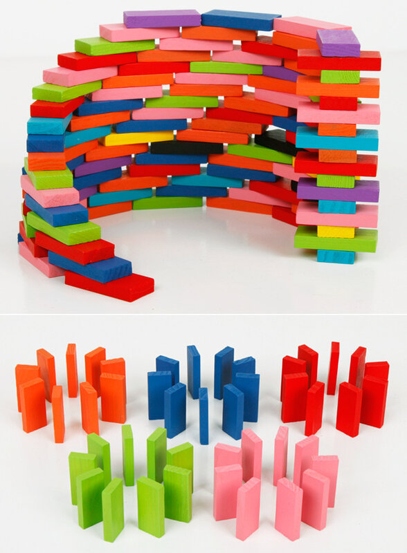 100 stücke Kinder Holz Regenbogen Domino Blöcke Set Spielzeug/Kind Früh Lernen Kreative Holz Blöcke Pädagogisches Spielzeug 12 farben