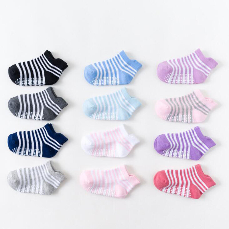 Calcetines de algodón con pegamento antideslizante para niños y niñas, medias de suelo para bebés, novedad, 6 pares por lote