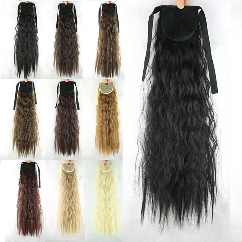 Barbante de cabelo forma de cavalo feminino, prendedor longo, preto, crespo, sintético, extensão capilar para mulheres