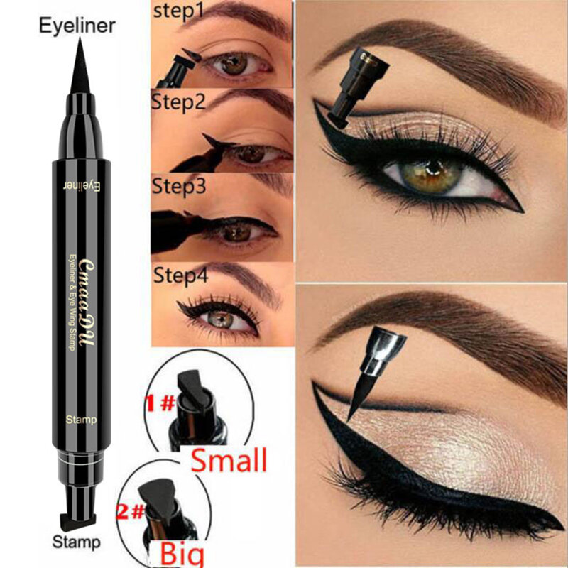 CmaaDu płynny Eyeliner ołówek Super wodoodporny czarny dwugłowy znaczki Eyeliner Eye maquiagem kosmetyczne przybory do makijażu TSLM1