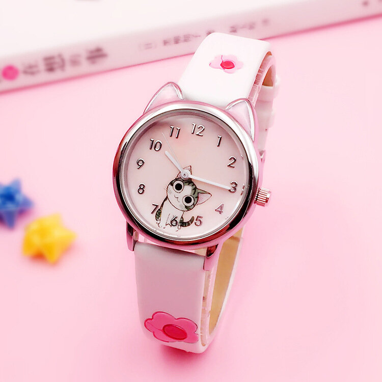 JOYROX-relojes de cuarzo con diseño de gato de queso para niños y niñas, relojes analógicos para mujeres y estudiantes, regalo femenino