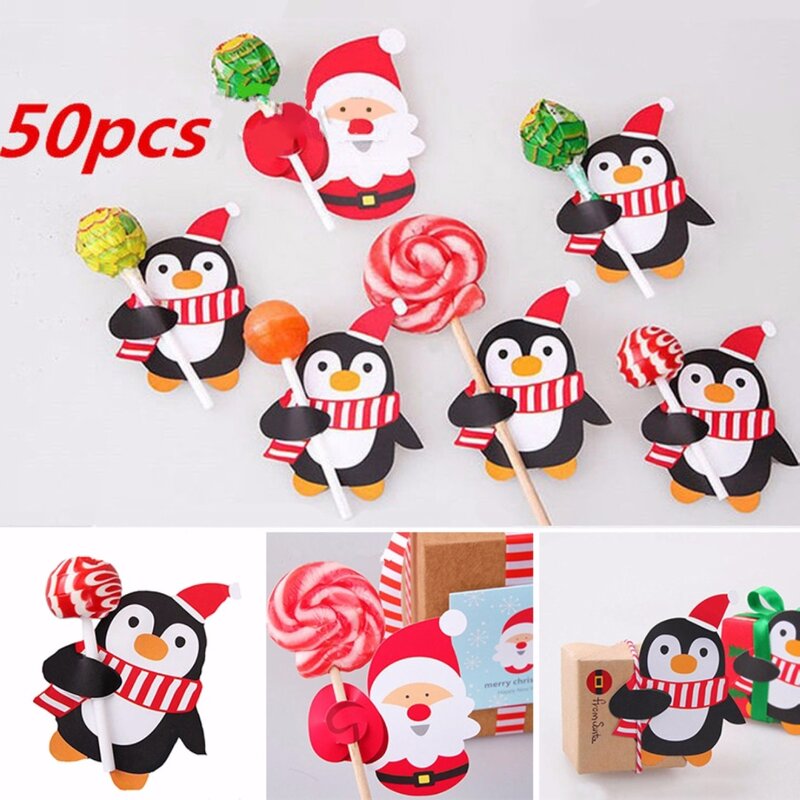 50Pcs Diy 2018 Nieuwe Kerst Papier Chocolade Lollipop Sticks Cake Pops Xmas Party Decor