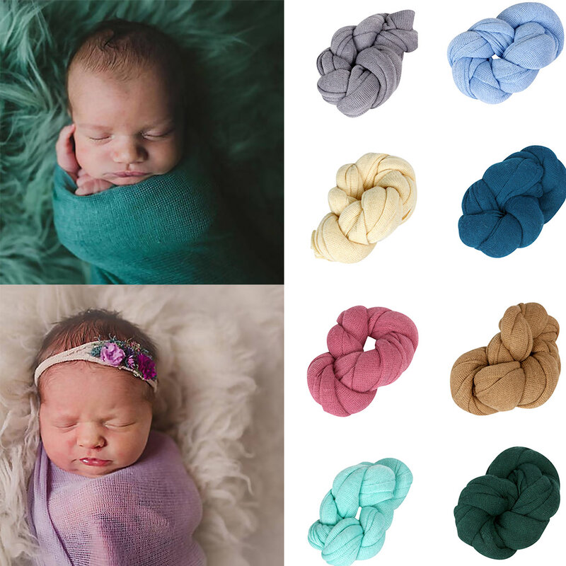 Newborn Stretch Knit Solid Wrap Baby Photography Props Blanket Infant Photo Shooting Basket Stuffer Swaddle