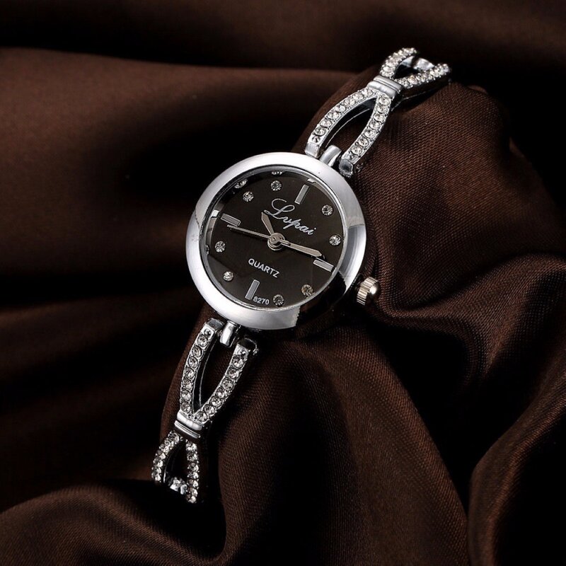 Bracelete feminino aço inoxidável cristal strass vestido quartzo relógio de pulso