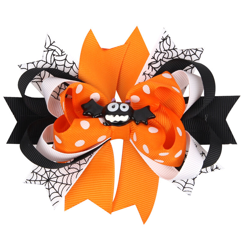 Cinta de grogrén con estampado de puntos de telaraña para Halloween, capas de cola de golondrina, lazo con lindos accesorios de cangrejo