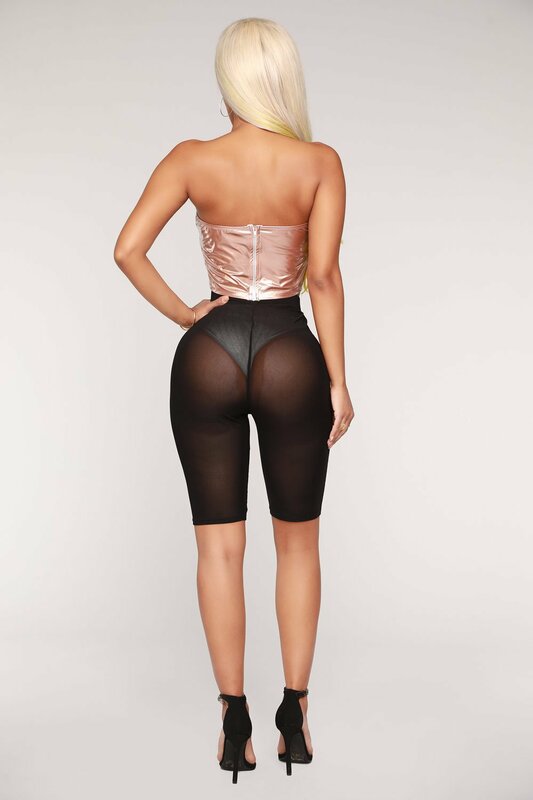 BKLD Biker Shorts Women 2024 New Solid Stretch High Waist Shorts Half Length Sexy Bodycon Summer See Through Black Mesh Shorts