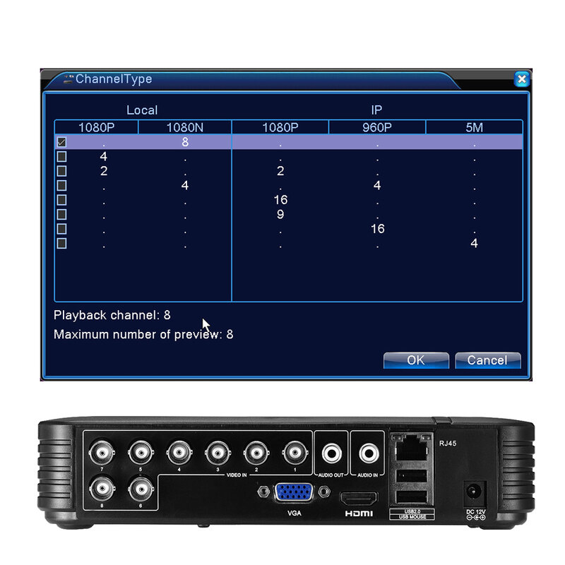 BESDER-4 قنوات و 8 قنوات AHD DVR ، مسجل أمان CCTV ، DVR 4CH 720P 8CH 1080N ، DVR هجين صغير تناظري AHD IP