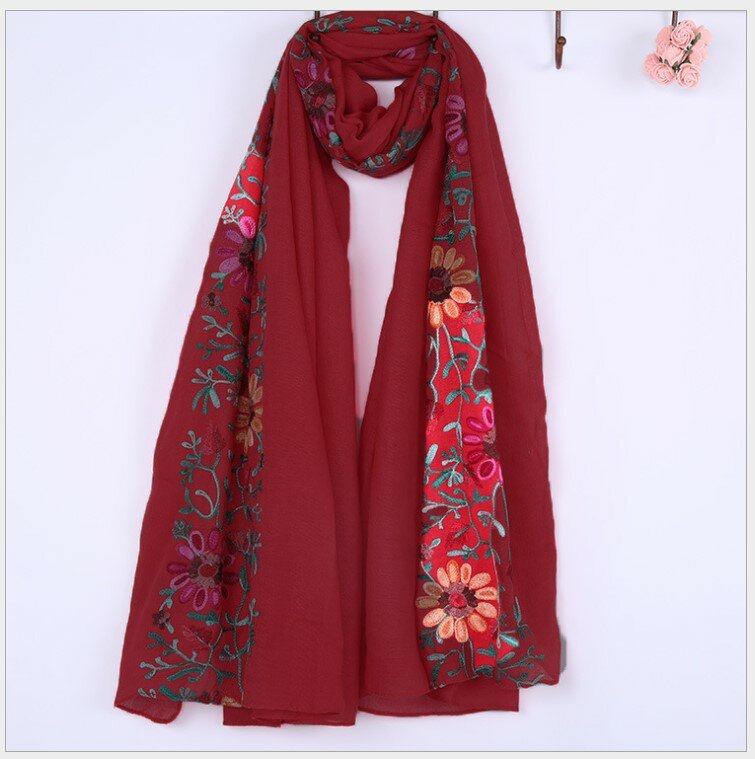 Бесплатная доставка 180*90 cms хлопок вискоза шарф модная шаль вышивка шарф Мусульманский Хиджаб новые шали в розницу оптом