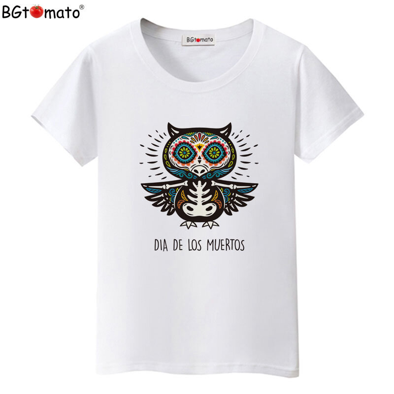 BGtomato-camisetas divertidas de calavera y búho para mujer, camisas de verano de nuevo estilo, camisetas geniales de cuatro colores